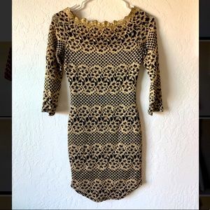 Gold and Black floral lace cocktail dress